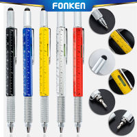 FONKEN ปากกาลูกลื่นมัลติฟังก์ชั่น6 In 1พร้อมไม้บรรทัดอุปกรณ์มือถือวัดทางเทคนิคไขควงเครื่องวัดระดับสไตลัสแบบสัมผัส