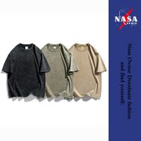 NASA ร่วมแขนสั้นเสื้อยืดฤดูร้อนเสื้อผ้าอเมริกันเสื้อยืดผู้ชายหลวมน้ำแบรนด์ครึ่งแขนล้างเสื้อยืดเก่า