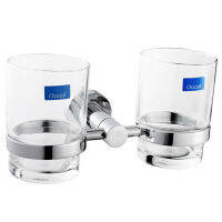 Double Tumbler HolderToothbrush Cup Holder, ss Base with Chrome finish+Glass Cup GB001G