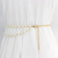 Elegant Pearls Chain Belt for Women Thin Waist Gold Color Metal Belts Ladies Sweet Simple Dress Coat Waistbands Accessories