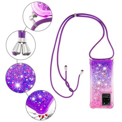 【LZ】 Liquid Quicksand Lanyard Strap Phone Case For Samsung Galaxy A42 A52 5G A71 S10 S20 Plus Lite Note 10 20 Pro Necklace Rope Cover