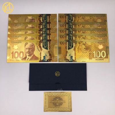 ธนบัตร10สกุลเงินชิ้นต่อล็อตยอดนิยม KL Du ธนบัตรของที่ระลึกจากแคนาดา100ดอลลาร์แคนาดาฟอยล์สีทองธนบัตร