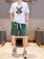 【Hot Sale】 Mens Luxury British Fashion Personalized Embroidery Sticker Birth 5 Points Shorts Two-piece Set