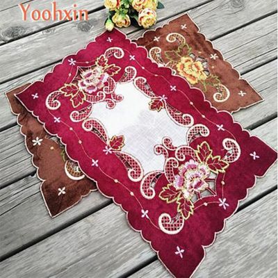 New Velvet Embroidery Placemat Pot Cup Mug Holder Coaster Kitchen Dining Table Place Mat Lace Glass Drink Doily Christmas Pad