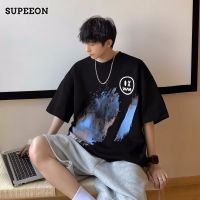 SUPEEON丨เสื้อคอคลมแขนสั้นแฟชั่นใหม่เสื้อยืดเสื้อแบบหลวมลำลองของผู้ชาย