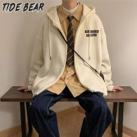 TIDE BEAR เสื้อสเวตเตอร์ถักเสื้อกันหนาวมีฮู้ดเสื้อแขนยาววินเทจชาย