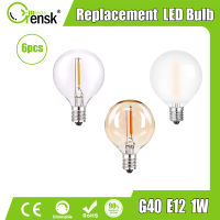 6ชิ้นหลอดไฟสำรองหลอดไฟประดับแบบสาย Led E12เบ้าเสียบ1W G40หลอดไฟเอดิสันโคมไฟหลอดไฟทรงกลมใสแก้วขุ่นขนาดเล็กโคมไฟกลมขนาดเล็กสำหรับตกแต่งสวนการ์แลนด์