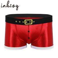 HOT HULXOIQQQEWV 573กางเกงในคริสมาสต์สำหรับผู้ชาย,กางเกงในพิมพ์ลายเข็มขัดหนังสังเคราะห์สีแดงบ็อกเซอร์พอดีตัวเครื่องแต่งกายซานตาคลอสแปลกใหม่วันหยุด