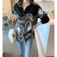 All-match personality fashion casual loose long-sleeved printed ladies shirt