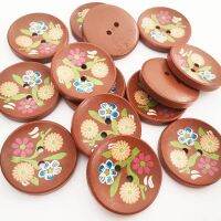 10PCS/Lot 30mm Big Size 2 Holes Brown Button Flower Pattern Wooden Buttons DIY Clothing Handcraft Scrapbooking Supplies WD0326 Haberdashery