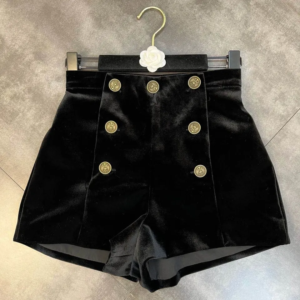 Black Button Pocket Suit Women Short High Waist Shorts Slim