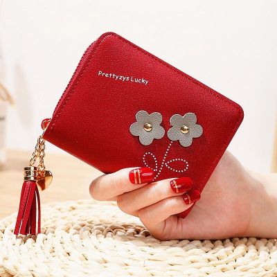 Flower Tassel Zipper Women Wallet Leather Short Coin Purse Cards Holder Money Bags Mini Wallet Flower Wallets Girls Carteira