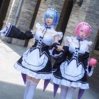 อะนิเมะ Ramrem Lolita Maid ชุดคอสเพลย์ Vestido Re: Zero Kara Hajimeru Isekai Seikatsu ชุดฮาโลวีนสำหรับผู้หญิง Loli ชุด