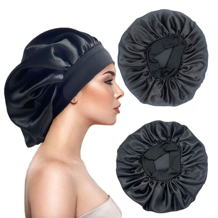 Newly Satin Night Hair Cap Womens Solid Sleeping Hat Sleep Care Bonnet Nightcap For Women