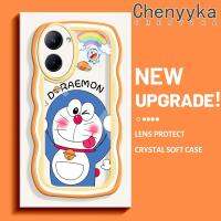 เคส Chenyyyka สำหรับ Realme C33 C31ลายการ์ตูนโดราเอมอนน่ารักใหม่ Colour Macaron โบกขอบกันกระแทกแบบใสนุ่มเคสมือถือโปร่งใสลายกล้องถ่ายรูปที่สร้างสรรค์ซิลิกาเจลฝาครอบป้องกัน