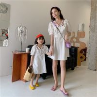 Family Matching Clothes Summer Girl Solid Dress Short Sleeve Cotton Woman Dress Toddler Girl Birthday Dress Mother Daughter Look