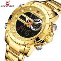 Luxury nd NAVIFORCE Sport Watches For Men Fashion Gold Quartz WristWatch Steel Band Digital Chronograph Waterproof Clock 9163