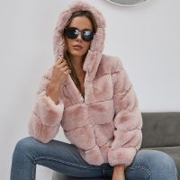 [COD] Fashion Faux Fur Coat Pink Coats Thick Hood Warm Jacket Woman Outerwear