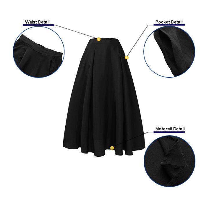 ส่งของ-women-elastic-waist-a-line-casual-solid-color-maxi-skirt