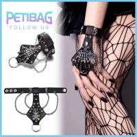 PETIBAG พังก์สไตล์ สร้อยข้อมือกะโหลกศีรษะ ร็อค กำไลข้อมือกำไล ห่วงโซ่มือฮาโลวีน ใช้ได้ทุกเพศ เครื่องหนังแท้ สายรัดข้อมือ ชายผู้