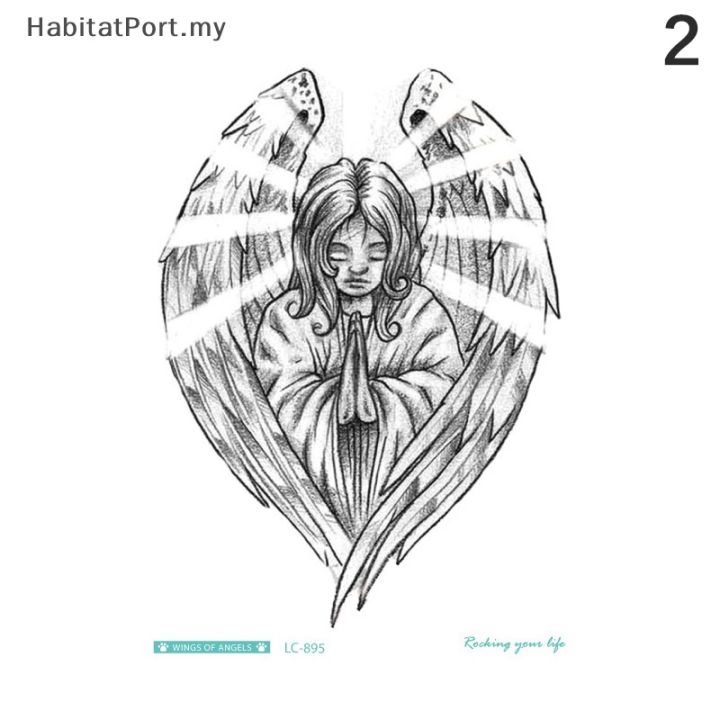 hababatport-รอยสักปีกนางฟ้ารอยสักชั่วคราว1แผ่นสำหรับผู้หญิงและผู้ชาย