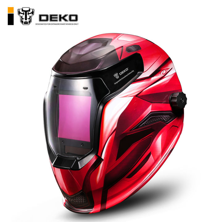 DEKO Red Solar Auto Darkening MIG MMA Electric Welding H-elmet/Welding Lens  for Welding Machine or Plasma Cutter