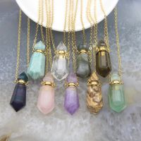 stone Faceted Perfume Bottle Pendants NecklaceCut Diffuser Vial Hexagon Points Charms