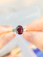 Rhodolite Diamond Ring แหวนพลอยโรโดไลท์ พลอยแท้ธรรมชาติสีแดงเข้ม ประดับเพชรแท้ ตัวแหวนทองขาว18k