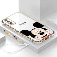 UCUC เคสโทรศัพท์เคสสำหรับ Vivo Y12S Vivo Y12A Vivo Y19 Vivoy12s Vivoy12a ฟรี Lanyard + Mickey Mouse กันกระแทกขอบสแควร์รูปแบบปลอกเชลล์หรูหรานุ่มคสมือถือ เคสโทรศัพท์ เคส หญิง