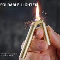 ⊕✇❂ New Creative Double Stick Brass Kerosene Lighter Retro Grinding Wheel Lighter Foldable Portable Mini Personality Exquisite Gift