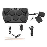 Multifunction Portable Electronic Drum Set 7 Velocity-Sensitive Pads Tabletop Drum Built-in 2 Speakers Stereo Rechargeable Practice Drum Pad Support Recording Function/ Audio Input/ MIDI Output