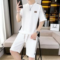 【July hot】 Mens short-sleeved t-shirt summer breathable ice silk casual sports mens suit with a set of handsome clothes