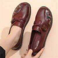 【QZY Department Store】Retro Double Strappy Ballet Flats Women 39; S Autumn Shoes Leather Loafers Mom Wide Toe 2022 Ladies Slip Ons Printed Moccasins