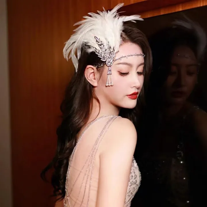COD] gatsby hair accessories headdress for christmas party hairband korean  style Headwear Tassels Stage Performance Hair