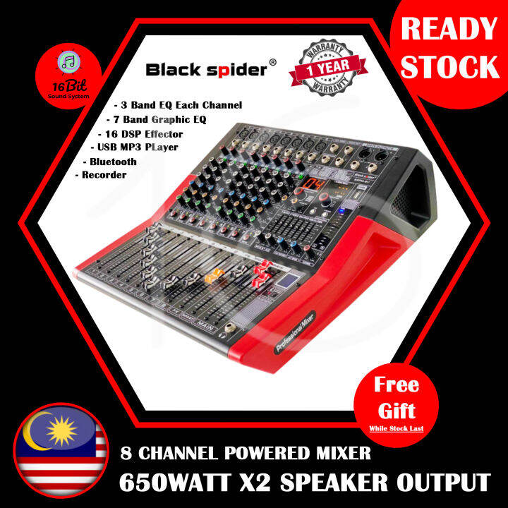 Mixer Mixing Console Powered Mixer Black Spider 8 Channel Power Mixer
