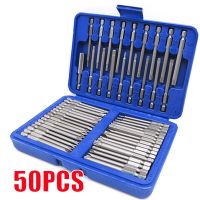 (LONG FA hardware)50Pc 75Mm Extra Long Screwdriver Bit Set Security Head 1/4ไขควง Bits Kit Torx Star Hex Spline Bit Set