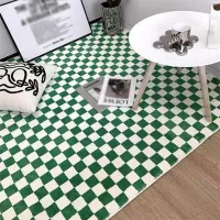 Retro Green White Checkered Carpet Rug Moroccan for Living Room Bedroom Decor Green Plaid Carpet Nordic Simple Coffee Table Mat