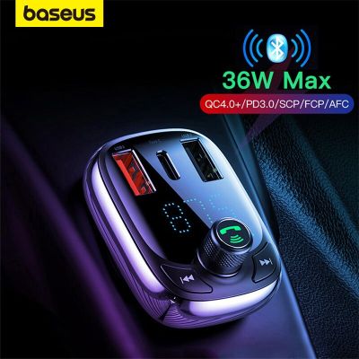 Baseus เครื่องส่งสัญญาณ FM โทรศัพท์4.0ที่ชาร์จแบตในรถ,เครื่องส่งสัญญาณบลูทูธเล่น MP3ชุดเครื่องเสียงรถยนต์เร็วคู่ USB ที่ชาร์จโทรศัพท์ในรถยนต์