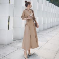Long sleeve dress female temperament of the spring and autumn period and the new French 2023 waist show thin light ripe goddess wind fan shirt dress
