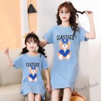 【Ready Stock】 ๑✕✷ C22 [ZY] 100-180CM Childrens Cotton Dress Short-Sleeved Princess Parent-Child Wear Mother-Daughter Nightdress Casual Homewear Air Conditioning Baby Cartoon Round Neck Ready Stock