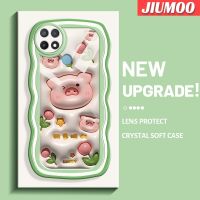 JIUMOO เคสสำหรับ OPPO A15 A15s A35 4G เคสลายการ์ตูน3D ดอกไม้หมูดีไซน์ใหม่ Colour Wave Border นิ่มเคสมือถือกันกระแทกแบบใสสร้างสรรค์เคสโปร่งใสลายกล้องถ่ายรูปซิลิกาเจลฝาครอบป้องกัน