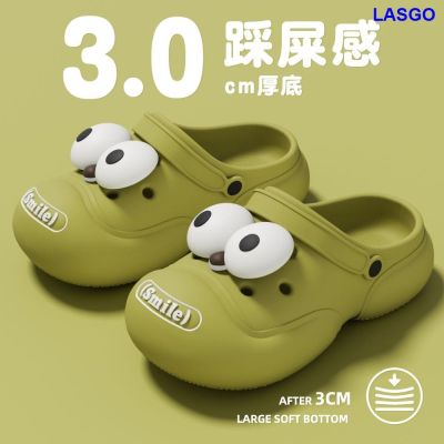 รองเท้าแตะการพักผ่อนกลางแจ้งรองเท้าแตะ Baotou คู่สำหรับผู้ชายผู้หญิงใหญ่น่ารักรูปตาแบบ Diy รองเท้าแบบมีรูระบายพื้นนุ่มกันลื่น