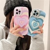 【Great. Cell phone case】สีชมพูหัวใจรักผู้ถือยืน Soft Silicon โทรศัพท์ Case สำหรับ iPhone 13 11 12 Pro Max XR X XS 7 8 Plus น่ารักผีเสื้อปกหลัง Capa