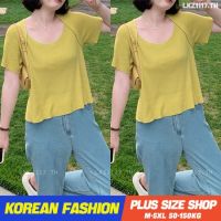 Plus size เสื้อผ้าสาวอวบ❤ เสื้อยืดสาวอวบอ้วน ไซส์ใหญ่ ผู้หญิง เสื้อยืดสีพื้น ทรงหลวม แขนสั้น คอกลม ฤดูร้อน สไตล์เกาหลีแฟชั่น V728