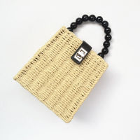 Fashion Box Rattan Women Shoulder Bags Beading Handle Wicker Woven Women Crossbody Bag Lady Hand Bag Beach Straw Womes Bags New