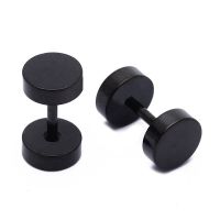 1 Pair of Mens Barbell Stainless Steel Ear Studs Earrings Black 6mm