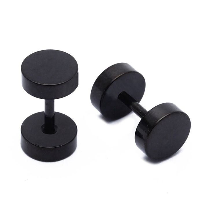 1-pair-of-mens-barbell-stainless-steel-ear-studs-earrings-black-6mm