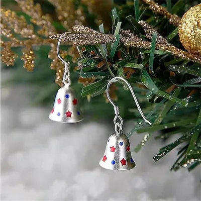Unique Christmas Earrings Silver Christmas Earrings Cute Ornament Earrings Sterling Silver Earrings Christmas Bell Earrings