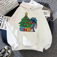 Disney Funny Stitch Christmas Print Hoodies Women Harajuku Pullovers Cute Kawaii Casual Hooded Long Sleeves Sweatshirt Women Size Xxs-4Xl