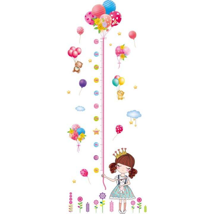 shijuekongjian-height-measure-wall-stickers-diy-cartoon-girl-balloons-wall-decals-for-kids-rooms-baby-bedroom-home-decoration